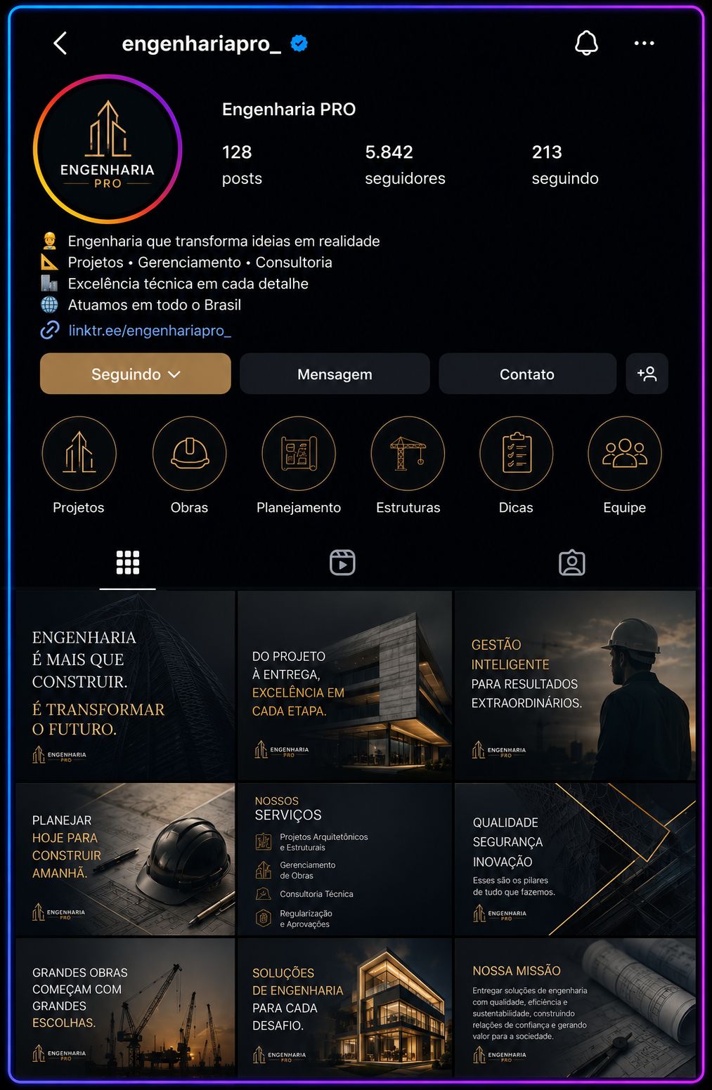 Instagram gerenciado para o segmento de Engenharia