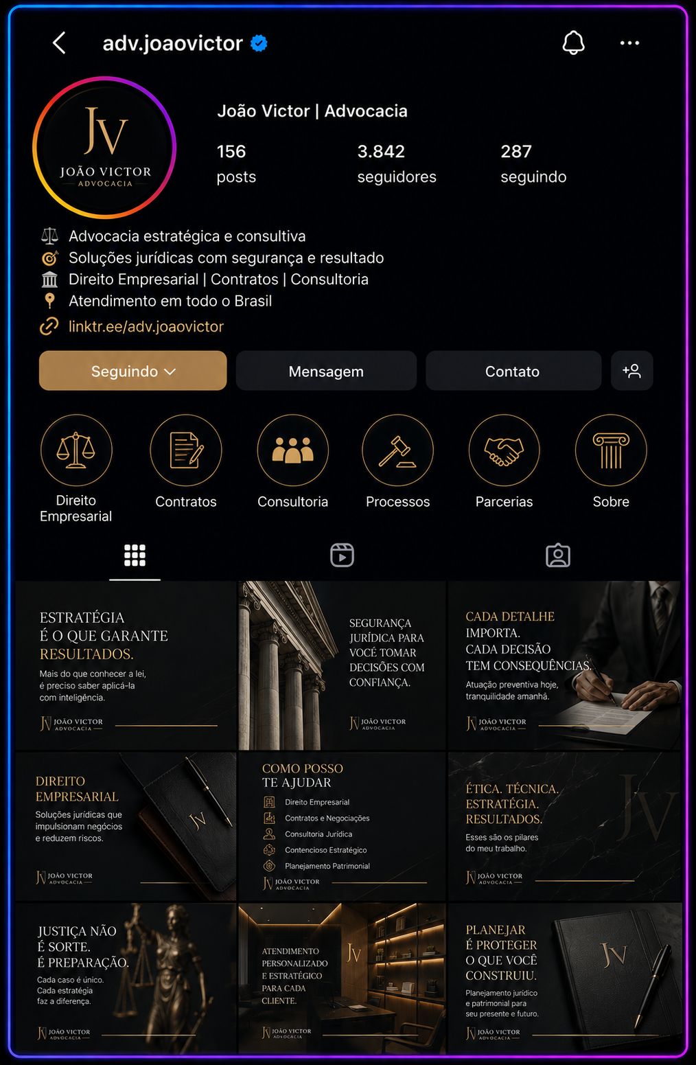 Instagram gerenciado para o segmento de Advocacia